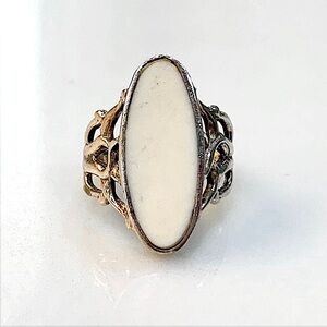 Cream Stone Silver Ring Vintage Silver Size 6 Ring Cream Stone Oblong